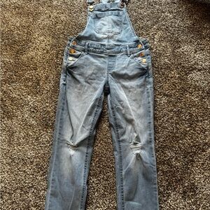 SO Blue Denim Overalls with Distressed Details